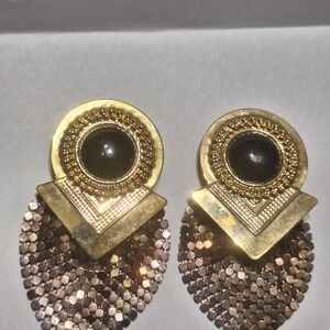Gold-Tone Black Center Drop Earrings
